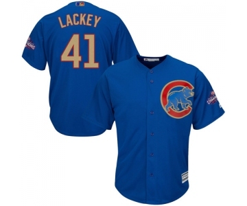 Youth Majestic Chicago Cubs #41 John Lackey Authentic Royal Blue 2017 Gold Champion Cool Base MLB Jersey