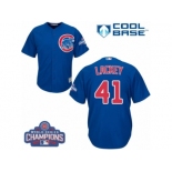 Youth Majestic Chicago Cubs #41 John Lackey Authentic Royal Blue Alternate 2016 World Series Champions Cool Base MLB Jersey