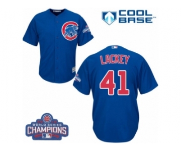 Youth Majestic Chicago Cubs #41 John Lackey Authentic Royal Blue Alternate 2016 World Series Champions Cool Base MLB Jersey