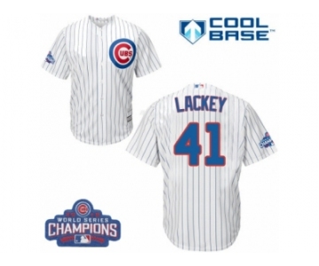 Youth Majestic Chicago Cubs #41 John Lackey Authentic White Home 2016 World Series Champions Cool Base MLB Jersey