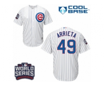 Youth Majestic Chicago Cubs #49 Jake Arrieta Authentic White Home 2016 World Series Bound Cool Base MLB Jersey