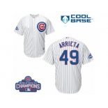 Youth Majestic Chicago Cubs #49 Jake Arrieta Authentic White Home 2016 World Series Champions Cool Base MLB Jersey