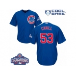 Youth Majestic Chicago Cubs #53 Trevor Cahill Authentic Royal Blue Alternate 2016 World Series Champions Cool Base MLB Jersey