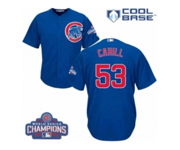 Youth Majestic Chicago Cubs #53 Trevor Cahill Authentic Royal Blue Alternate 2016 World Series Champions Cool Base MLB Jersey