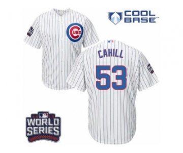 Youth Majestic Chicago Cubs #53 Trevor Cahill Authentic White Home 2016 World Series Bound Cool Base MLB Jersey