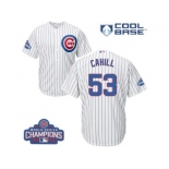 Youth Majestic Chicago Cubs #53 Trevor Cahill Authentic White Home 2016 World Series Champions Cool Base MLB Jersey