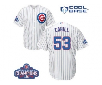 Youth Majestic Chicago Cubs #53 Trevor Cahill Authentic White Home 2016 World Series Champions Cool Base MLB Jersey