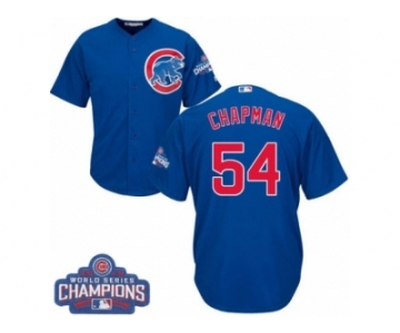 Youth Majestic Chicago Cubs #54 Aroldis Chapman Authentic Royal Blue Alternate 2016 World Series Champions Cool Base MLB Jersey