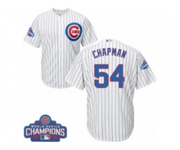 Youth Majestic Chicago Cubs #54 Aroldis Chapman Authentic White Home 2016 World Series Champions Cool Base MLB Jersey