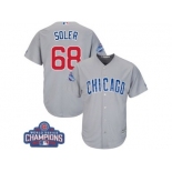 Youth Majestic Chicago Cubs #68 Jorge Soler Authentic Grey Road 2016 World Series Champions Cool Base MLB Jersey