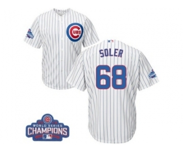 Youth Majestic Chicago Cubs #68 Jorge Soler Authentic White Home 2016 World Series Champions Cool Base MLB Jersey