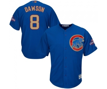 Youth Majestic Chicago Cubs #8 Andre Dawson Authentic Royal Blue 2017 Gold Champion Cool Base MLB Jersey