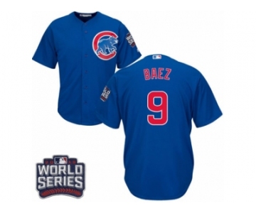 Youth Majestic Chicago Cubs #9 Javier Baez Authentic Royal Blue Alternate 2016 World Series Bound Cool Base MLB Jersey