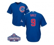 Youth Majestic Chicago Cubs #9 Javier Baez Authentic Royal Blue Alternate 2016 World Series Champions Cool Base MLB Jersey