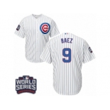 Youth Majestic Chicago Cubs #9 Javier Baez Authentic White Home 2016 World Series Bound Cool Base MLB Jersey