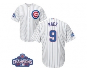 Youth Majestic Chicago Cubs #9 Javier Baez Authentic White Home 2016 World Series Champions Cool Base MLB Jersey