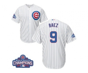 Youth Majestic Chicago Cubs #9 Javier Baez Authentic White Home 2016 World Series Champions Cool Base MLB Jersey