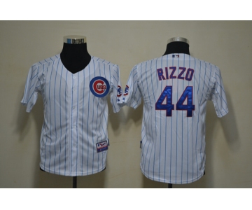 youth mlb jerseys chicago cubs #44 rizzo white (blue strip)