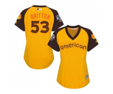 Women's Majestic Baltimore Orioles #53 Zach Britton Authentic Yellow 2016 All-Star American League BP Cool Base MLB Jersey