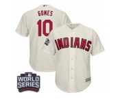 Youth Majestic Cleveland Indians #10 Yan Gomes Authentic Cream Alternate 2 2016 World Series Bound Cool Base MLB Jersey