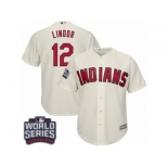 Youth Majestic Cleveland Indians #12 Francisco Lindor Authentic Cream Alternate 2 2016 World Series Bound Cool Base MLB Jersey