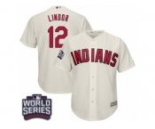 Youth Majestic Cleveland Indians #12 Francisco Lindor Authentic Cream Alternate 2 2016 World Series Bound Cool Base MLB Jersey