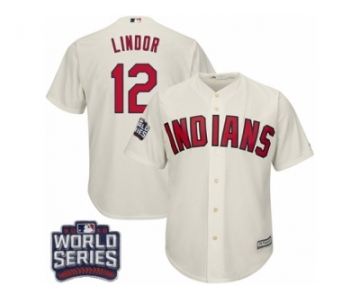 Youth Majestic Cleveland Indians #12 Francisco Lindor Authentic Cream Alternate 2 2016 World Series Bound Cool Base MLB Jersey