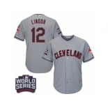 Youth Majestic Cleveland Indians #12 Francisco Lindor Authentic Grey Road 2016 World Series Bound Cool Base MLB Jersey