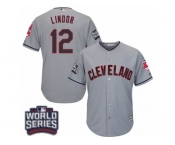 Youth Majestic Cleveland Indians #12 Francisco Lindor Authentic Grey Road 2016 World Series Bound Cool Base MLB Jersey