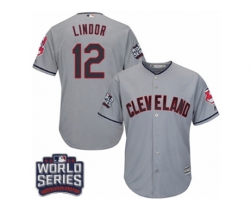 Youth Majestic Cleveland Indians #12 Francisco Lindor Authentic Grey Road 2016 World Series Bound Cool Base MLB Jersey