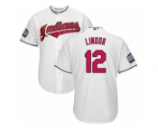 Youth Majestic Cleveland Indians #12 Francisco Lindor Authentic White Home 2016 World Series Bound Cool Base MLB Jersey