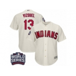 Youth Majestic Cleveland Indians #13 Omar Vizquel Authentic Cream Alternate 2 2016 World Series Bound Cool Base MLB Jersey