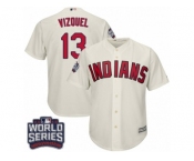 Youth Majestic Cleveland Indians #13 Omar Vizquel Authentic Cream Alternate 2 2016 World Series Bound Cool Base MLB Jersey