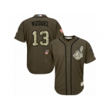 Youth Majestic Cleveland Indians #13 Omar Vizquel Authentic Green Salute to Service MLB Jersey