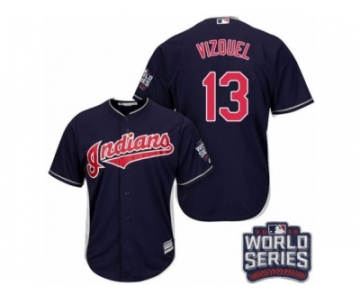 Youth Majestic Cleveland Indians #13 Omar Vizquel Authentic Navy Blue Alternate 1 2016 World Series Bound Cool Base MLB Jersey