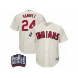 Youth Majestic Cleveland Indians #24 Manny Ramirez Authentic Cream Alternate 2 2016 World Series Bound Cool Base MLB Jersey