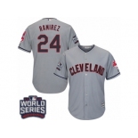 Youth Majestic Cleveland Indians #24 Manny Ramirez Authentic Grey Road 2016 World Series Bound Cool Base MLB Jersey