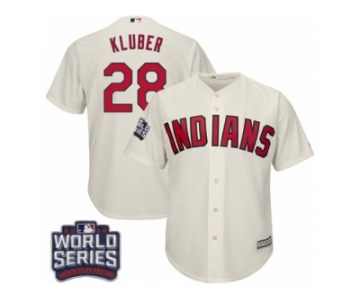 Youth Majestic Cleveland Indians #28 Corey Kluber Authentic Cream Alternate 2 2016 World Series Bound Cool Base MLB Jersey