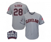 Youth Majestic Cleveland Indians #28 Corey Kluber Authentic Grey Road 2016 World Series Bound Cool Base MLB Jersey