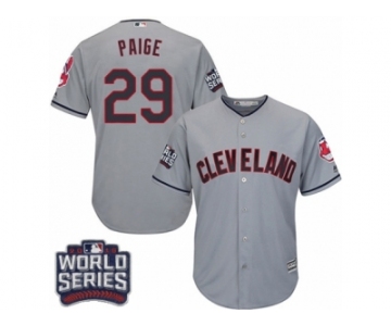 Youth Majestic Cleveland Indians #29 Satchel Paige Authentic Grey Road 2016 World Series Bound Cool Base MLB Jersey