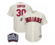 Youth Majestic Cleveland Indians #30 Joe Carter Authentic Cream Alternate 2 2016 World Series Bound Cool Base MLB Jersey