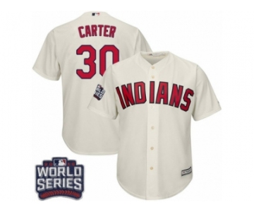 Youth Majestic Cleveland Indians #30 Joe Carter Authentic Cream Alternate 2 2016 World Series Bound Cool Base MLB Jersey