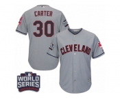 Youth Majestic Cleveland Indians #30 Joe Carter Authentic Grey Road 2016 World Series Bound Cool Base MLB Jersey