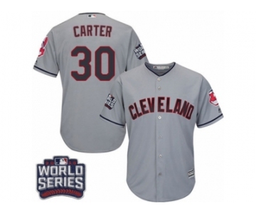 Youth Majestic Cleveland Indians #30 Joe Carter Authentic Grey Road 2016 World Series Bound Cool Base MLB Jersey