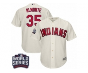 Youth Majestic Cleveland Indians #35 Abraham Almonte Authentic Cream Alternate 2 2016 World Series Bound Cool Base MLB Jersey