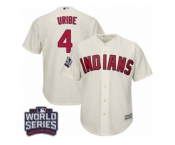 Youth Majestic Cleveland Indians #4 Juan Uribe Authentic Cream Alternate 2 2016 World Series Bound Cool Base MLB Jersey