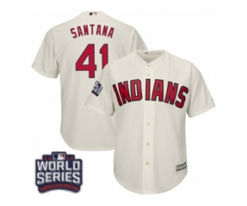 Youth Majestic Cleveland Indians #41 Carlos Santana Authentic Cream Alternate 2 2016 World Series Bound Cool Base MLB Jersey