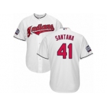 Youth Majestic Cleveland Indians #41 Carlos Santana Authentic White Home 2016 World Series Bound Cool Base MLB Jersey