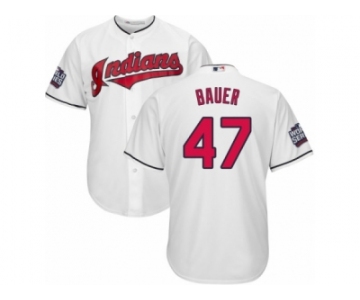 Youth Majestic Cleveland Indians #47 Trevor Bauer Authentic White Home 2016 World Series Bound Cool Base MLB Jersey