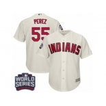 Youth Majestic Cleveland Indians #55 Roberto Perez Authentic Cream Alternate 2 2016 World Series Bound Cool Base MLB Jersey